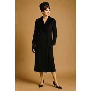 Vintage 60s Jonathan Michel Womens Wool Coat Size M Black Elegant Hollywood Glam